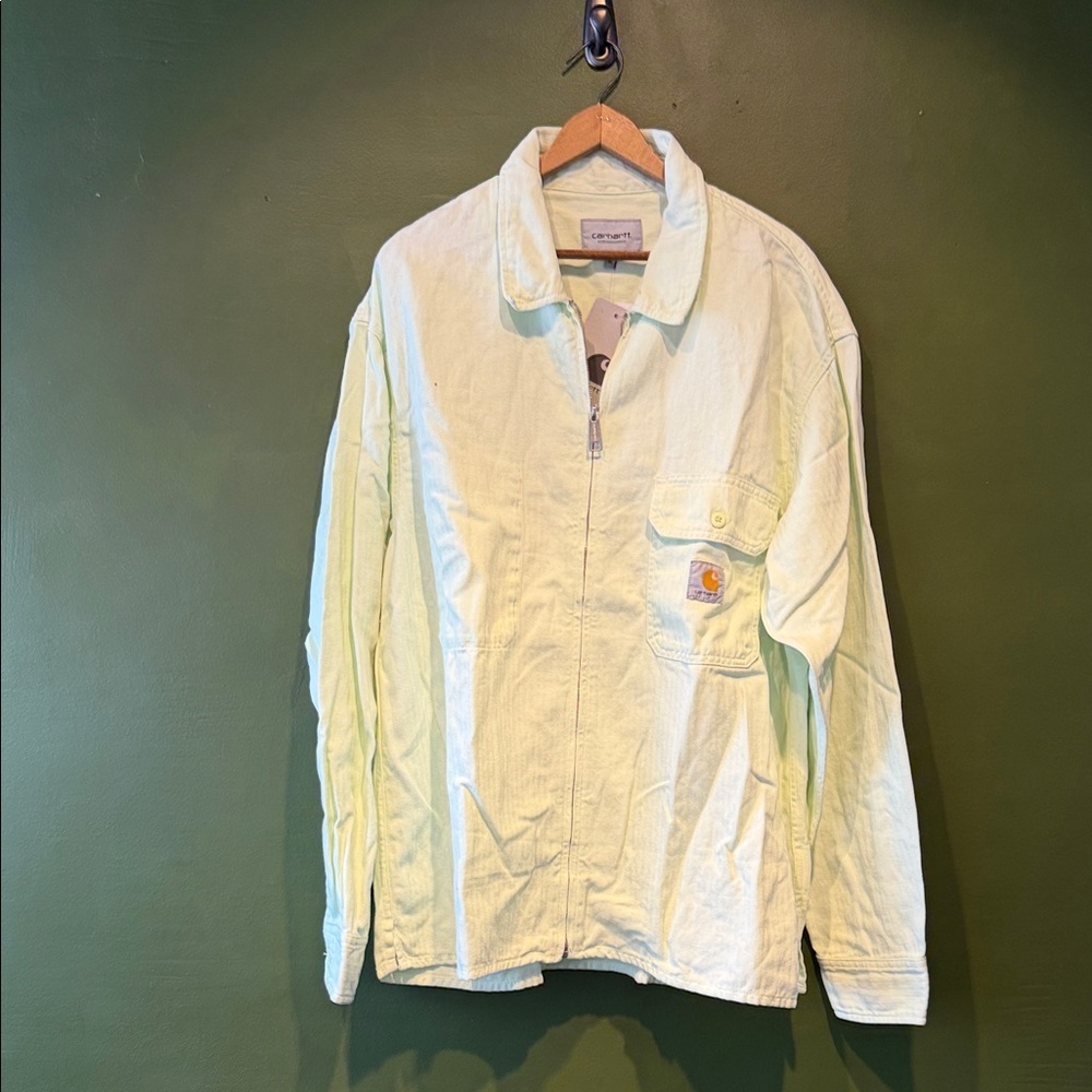 Carhartt WIP Neon Green Linen-Blend Zip-Up Rainier Shirt Jacket